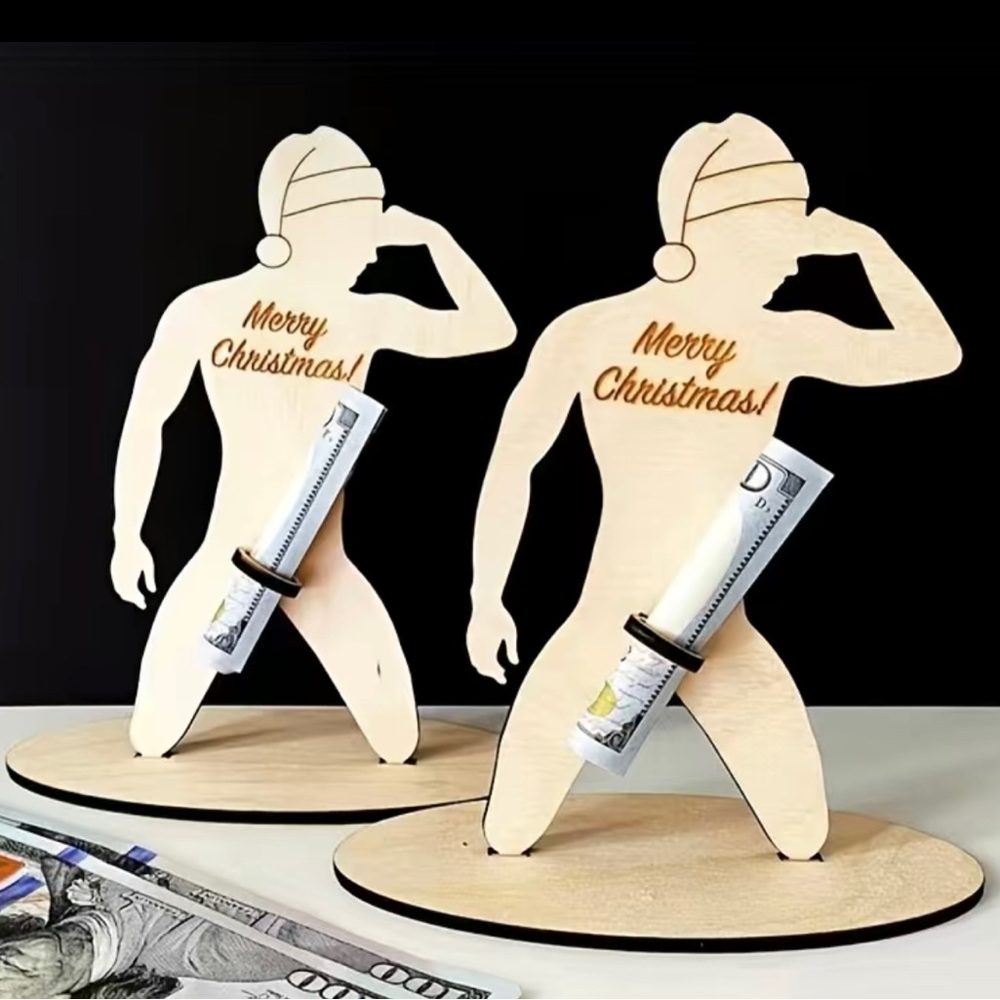 ONE Funny Wooden Christmas Money Holder - Picture 2 of 2